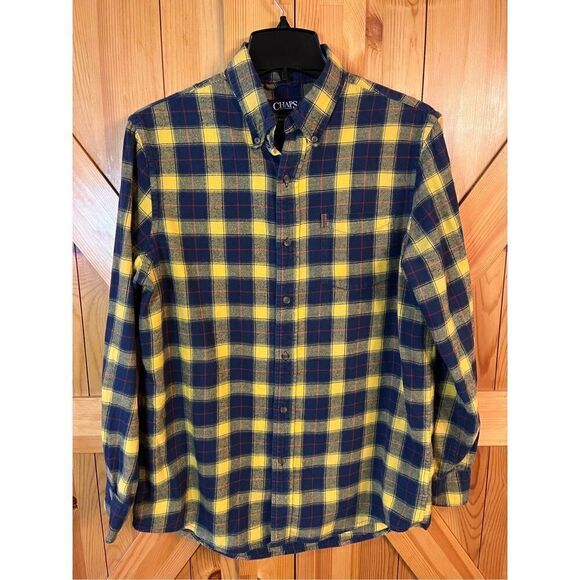 Chaps Shirt Mens Medium Yellow Plaid Button Down Flannel Performance (3481) - Picture 1 of 5
